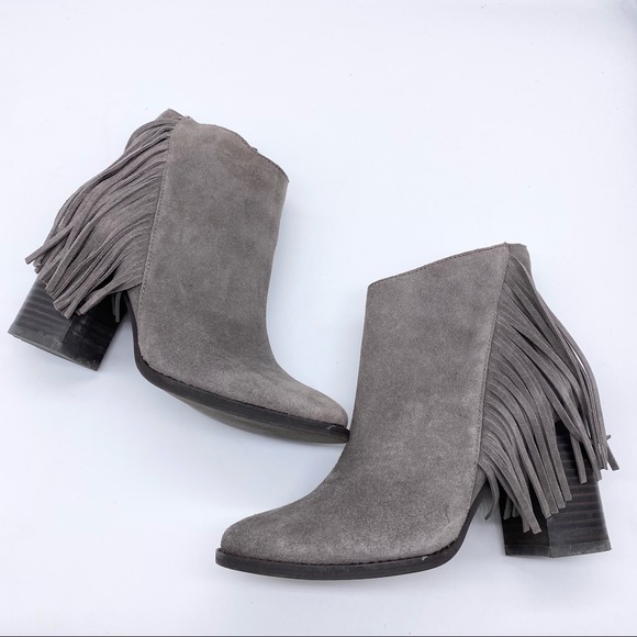 Arturo Chiang-Taupe Tan Leather fringe heel ankle bootie 7 - Picture 2 of 8